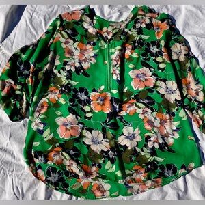 Tunic Valerie Steven’s Women’s Medium Tropical Hibiscus Floral Green/Coral/Navy